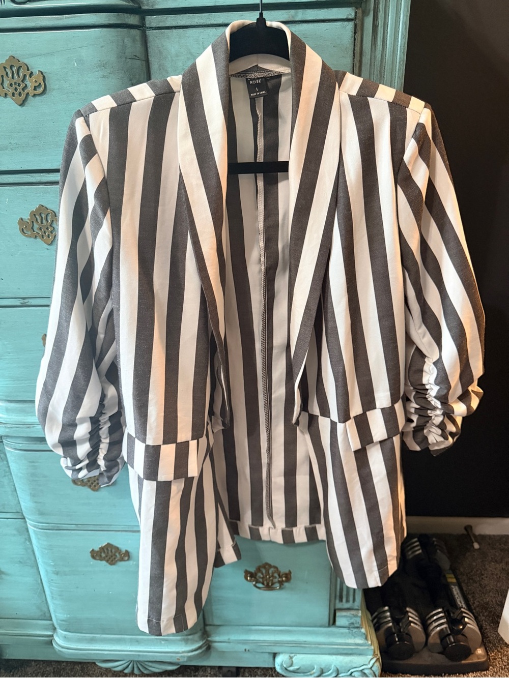 Striped Open-Front Blazer in Black and White